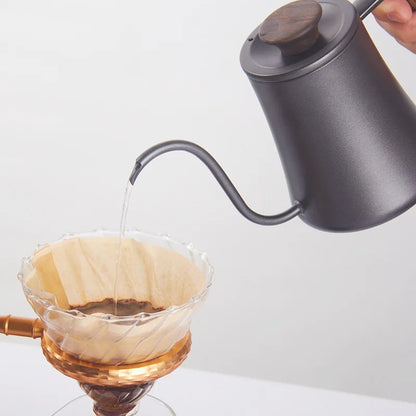 DecorBites™ Gooseneck Pour Over Kettle with Wooden Handle - Coffee Accessories