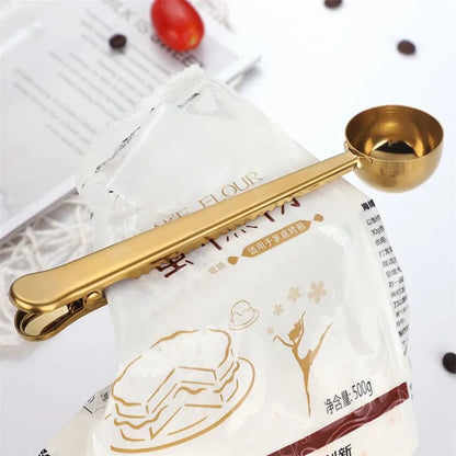 DecorBites™ 2-in-1 Stainless Steel Coffee Spoon & Sealing Clip - Gold Kitchen Accessory