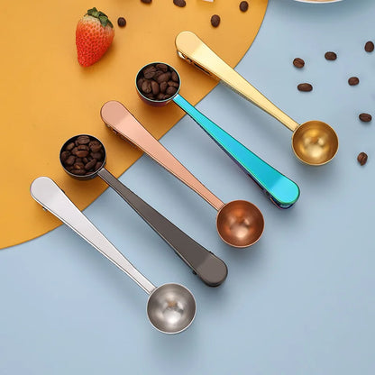 DecorBites™ 2-in-1 Stainless Steel Coffee Spoon & Sealing Clip - Gold Kitchen Accessory