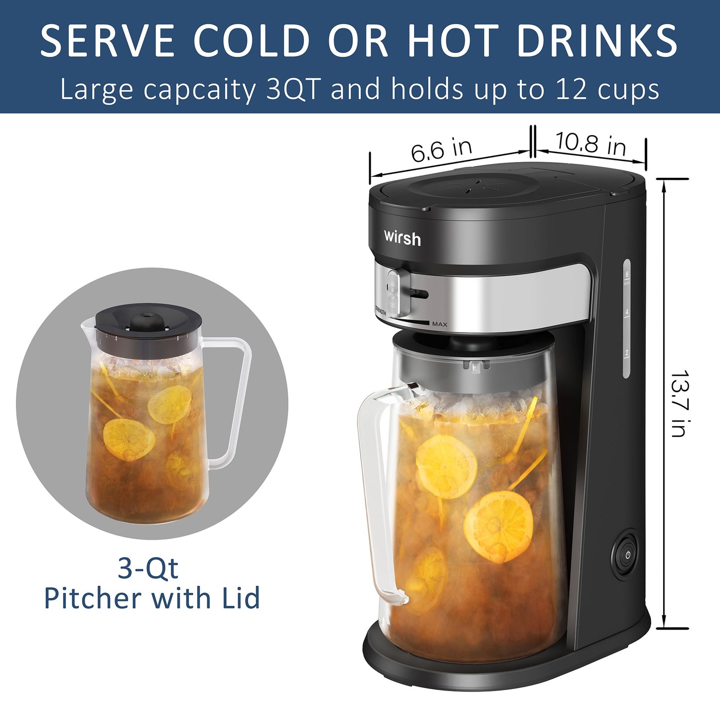 Wirsh Iced Coffee Maker,  Iced Tea Maker with 85 Ounce Pitcher,Strength Control and Reusable Filter